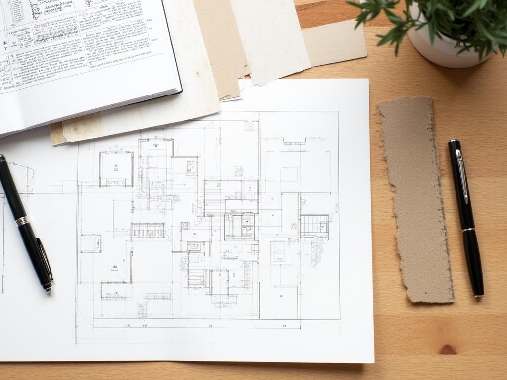 Dokumenty projektowe i próbki drewna meblowego
